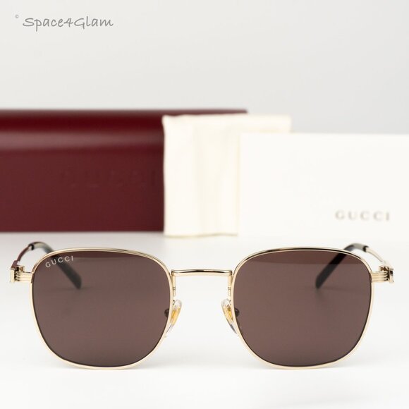 Gucci Women Sunglasses Gold Brown Square GG1876S 002 NEW AUTHENTIC